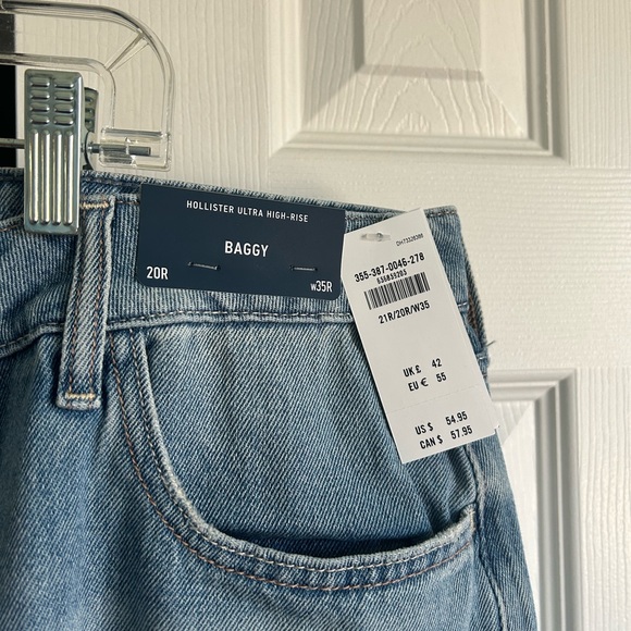 NWT Hollister Ultra High-rise Baggy Denim Jeans waist 20 20R/W35 - Picture 4 of 7